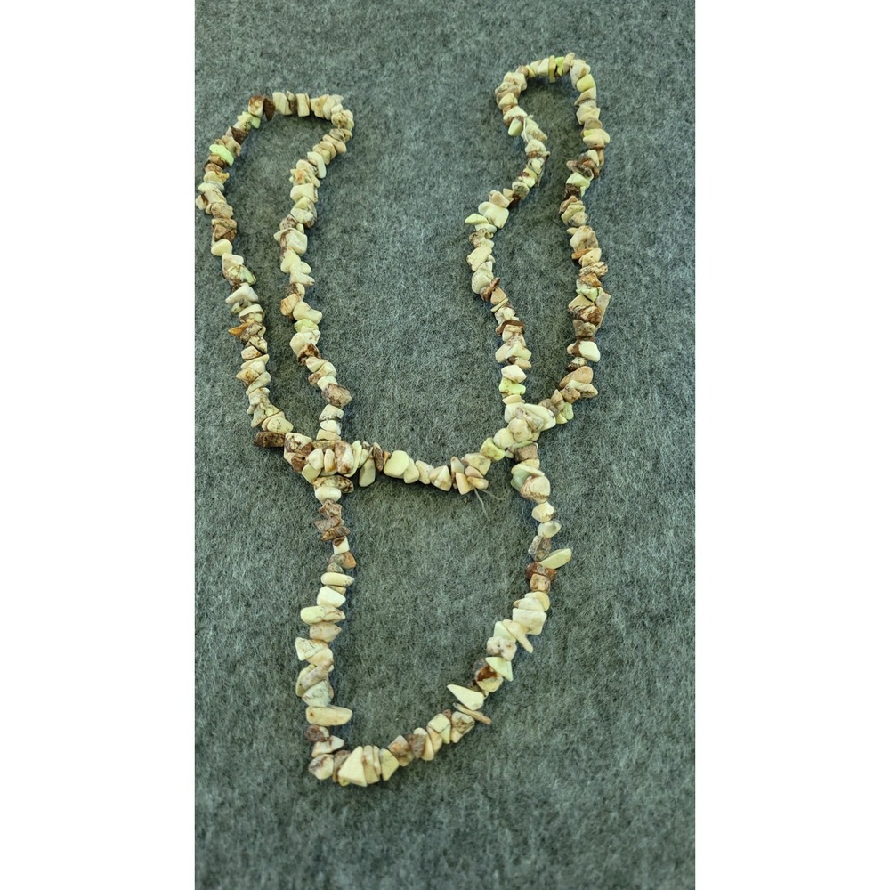 Cream Brown Chip Bead Necklace 32in 61g Long Boho Statement Earth Tone